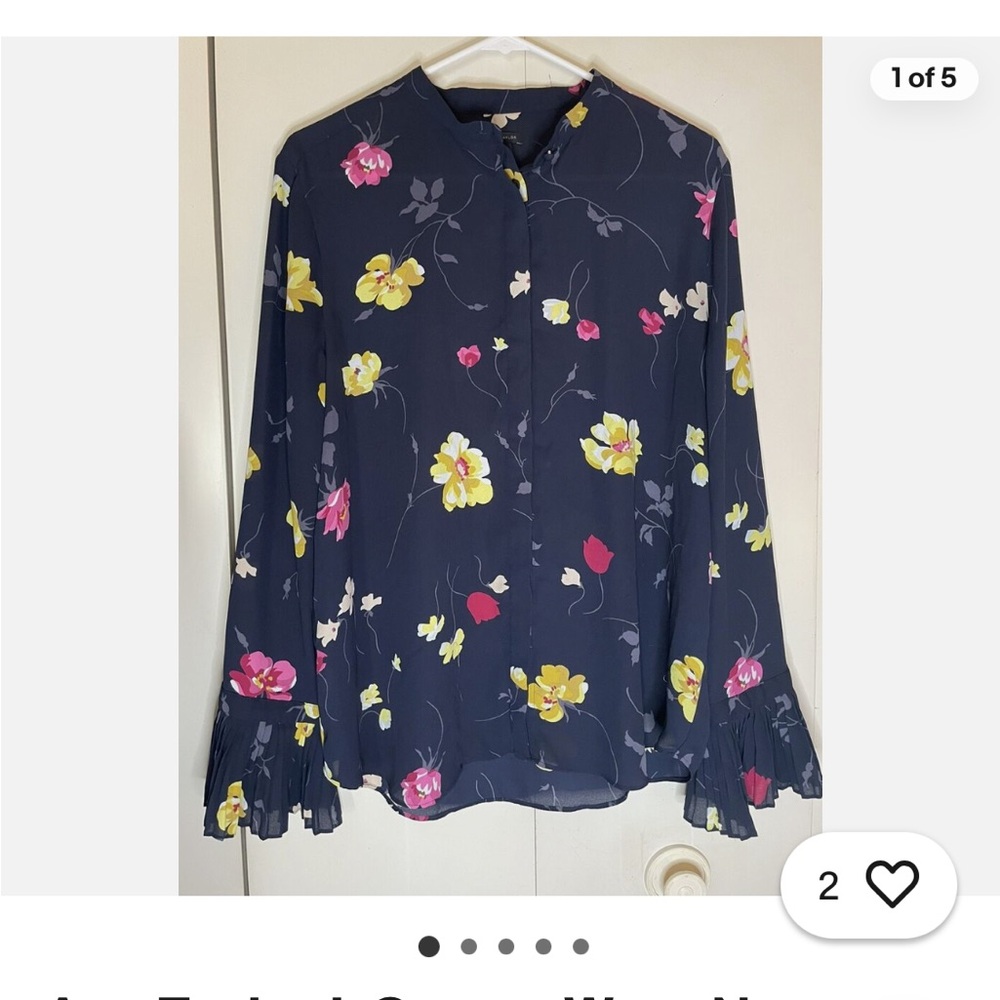 Ann Taylor Blue Button Down Blouse with Ruffled Sleeves